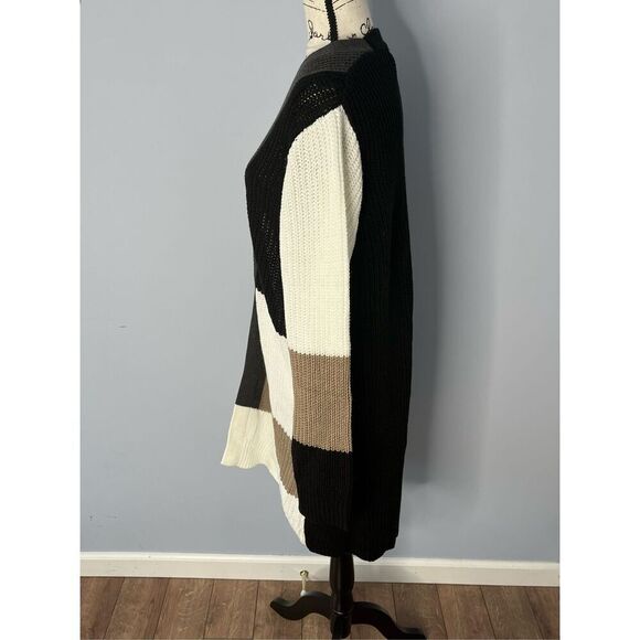 Fortune + Ivy Women's Large Black Brown Colorblocked Cardigan Sweater Open Front - Picture 3 of 7